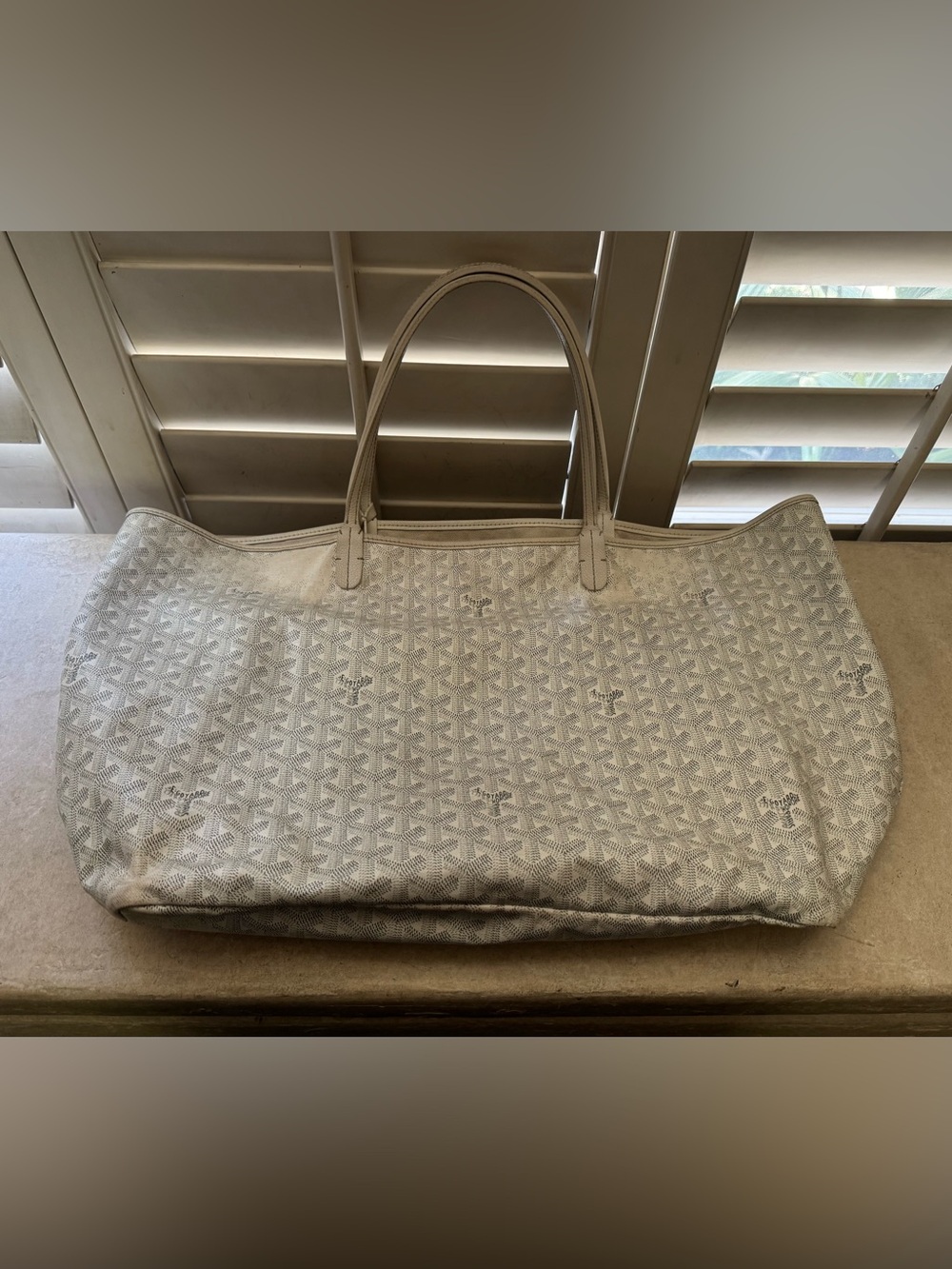 Goyard White/Light Gray Chevron Tote Bag